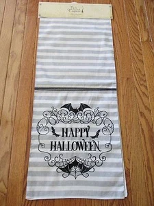 New Gray+White Stripe Happy Halloween Bats 14 x72" Table Runner - Picture 1 of 8