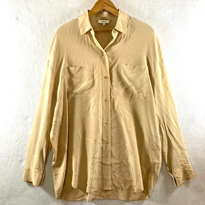 Vince Womens 100% Silk Tunic Blouse Sz M Tan Oversized Quiet Luxury Minimalist - Picture 1 of 12