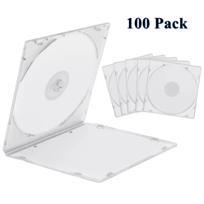 100 Pack Clear Slim Single CD DVD Case PP Poly Plastic Cases Holder Storage Box - Image 1 of 4