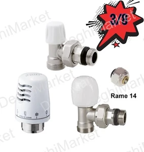 Kit termostatico ICMA-valvola+detentore+testa termostatica 3/8''+2 racc Rame 14 - Foto 1 di 6