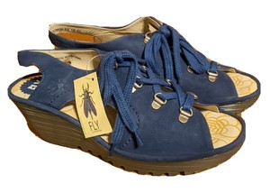 FLY LONDON BLUE OPEN TOE LACE UP  SLING  WEDGE SHOES size 41 ( 9-9.5 )