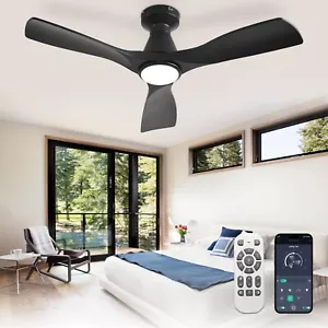 42-Inch Ceiling Fans with Lights Wood 3 Blade Flush Mount Low Profile APP&Remote - Picture 1 of 32