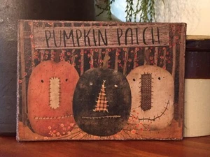 Primitive Pumpkin Patch Folkart Fall Halloween Print on Canvas Board 8x10" - Picture 1 of 2