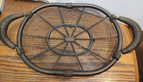 Metal Heavy Iron Basket 12x2x9 Handles  Black Gold  Art Design..fruit towels Cover