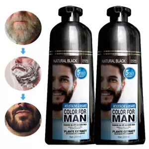 Men's Black Beard Hair Dye Color Shampoo Instant Natural Darkening Hair Coloring - Picture 1 of 13