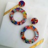 Multi Coloured Hoop Resin Acetate Fashion Statement Earring Lightweight Handmade