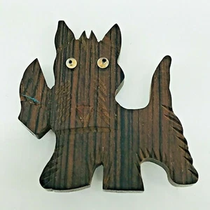 Broche arco vintage grande tallado en madera Scottie perro prendedor Scottish Terrier Westie - Imagen 1 de 6