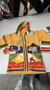Kids Ethic Alpaca Cotton Knit Handmade In Ecuador Zip Hood Sweater Jacket Size 7 - Picture 1 of 5