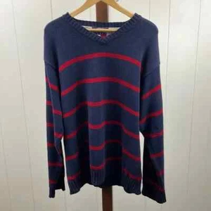 Tommy Hilfiger Pullover dunkelblau und rot gestreift V-Ausschnitt Herren XL  - Bild 1 von 4