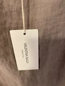 $180 Valentina Naldi 100% Linen Dress Shoulder Ties Khaki made/Italy sz L NEW - Picture 1 of 12