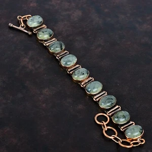 Oval Natural Moss Prehnite Copper New Chain Bezel Birthday Wife Bracelet Jewelry - Picture 1 of 6