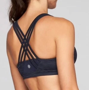 ATHLETA Jacquard FULLY FOCUSED Navy Blue Strappy Back Bra Small - Excellent - Picture 1 of 7