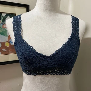 French Affair Bralette Size Small Navy Blue Lace Lingerie Racerback Bra - Picture 1 of 10