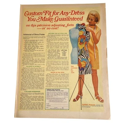 Vintage 1970 Greenland Studios Custom Fit Dress Form Print Ad Dupont Neoprene u Foto 1 de 3