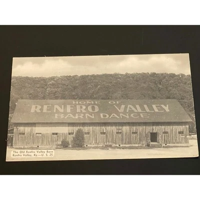 00705 复古 Renfro Valley Barn 舞蹈明信片 肯塔基州 KY 老谷仓场景 — 第 1/3 张图片