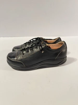 Zapatos cómodos para caminar Finn Comfort para mujer Huelva de cuero negro con cordones talla 7W Foto 1 de 4