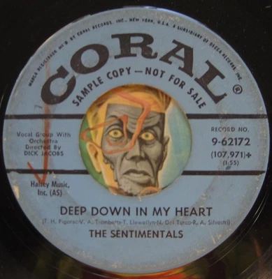 HEAR Sentimentals 45 Deep Down In My Heart / Two Different Worlds R&B doo wop - Image 1 of 2