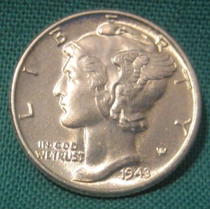 1943-P Mercury 90% Silver 10c-BU-Full Split Bands-#402 - Picture 1 of 2