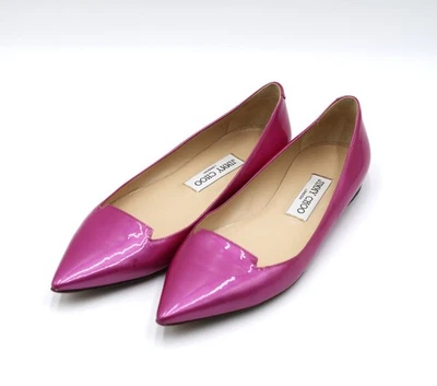 JIMMY CHOO Pointed Toe patent leather ballet flats metallic pink size 37.5 - Image 1 of 4