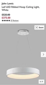 John Lewis Leif LED Ribbed Hoop Deckenleuchte - Weiß - Neu & Originalverpackt - UVP 375£ - Bild 1 von 8