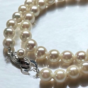 Akoya Perlenkette Silber Verschluss weiß ~ 7,1 mm 15 Zoll aus Japan - Bild 1 von 24