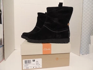 New Womens Clarks Un Ashburn Suede Slouch Boots Black size 7 - Picture 1 of 7