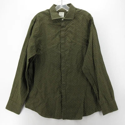 Murano Baird McNutt Shirt Men Large Green Linen Button Up Geometric Slim Fit - Image 1 of 4