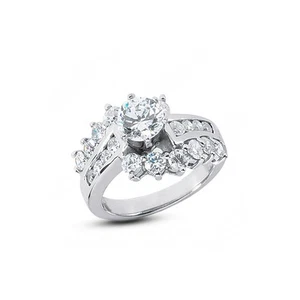 2 Diamanti Tondi 3/4ct F VS2 Certificati Naturali 950 Plat. Anello classico con pietra laterale - Foto 1 di 3