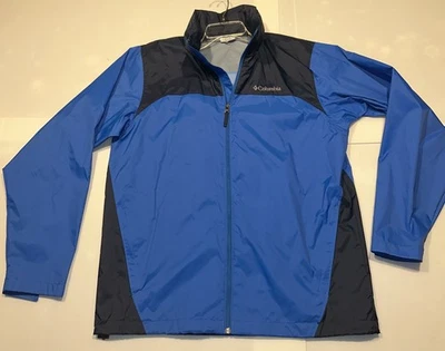 Columbia Men's Packable Rain Jacket Blue Black Full Zip Hooded Windbreaker M - Image 1 of 4