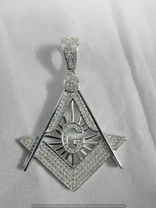 2.00Ct Round Cut Lab-Created Diamond Emblem Charm Pendant 14K White Gold Plated - Picture 1 of 9