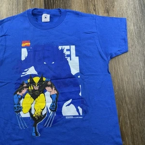Vintage Wolverine Shirt Youth L Blue Marvel Comics Books 1996 Logo USA 90s Tee - Picture 1 of 13