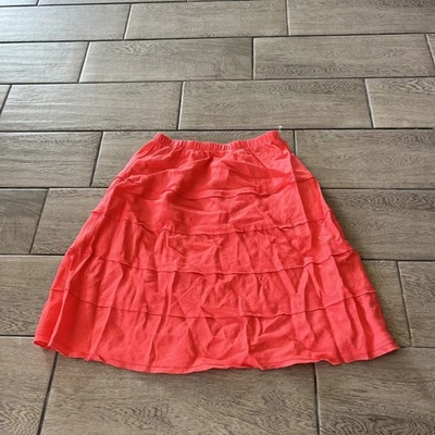 Soft Surroundings Petite Size PXS Coral Linen Tiered Skirt Pull On A-Line (244) - Image 1 of 4