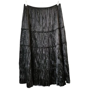 Vintage Schwarz Samt Stufen Maxi Rock XL Goth Witchy Dark Fairygoth Romantik - Bild 1 von 10