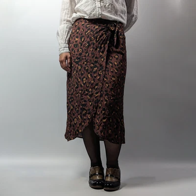 Sezane Animal Print Leopard Coffee Brown Wrap Buckle Katalin Midi Skirt EU36 S-M - Image 1 of 4