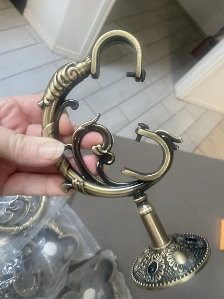 4 Vintage Ornate Brushed Nickel Gold Color  Rod Brackets  Metal- 2 Sets Hardware - Image 1 of 4