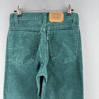 Vintage Levis Pants Mens Fits 27x28 Green Corduroy Slim Straight 80s Made in USA - Image 1 of 4