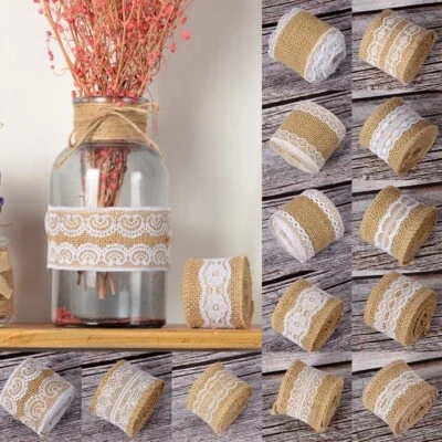 2M Jute Lace Ribbon Burlap Roll Wedding Decoration Party DIY Gift Packing - Image 1 of 4