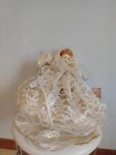 15"HAND CRAFTED LACE VICTORIAN CHERUB TREE TOP ANGEL,ORNATE,ROSES,HEIRLOOM,GOLD