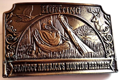 Hebilla de cinturón de latón Lewis Hebillas Chicago 1976 Protect America's Hunting Heritage Foto 1 de 4