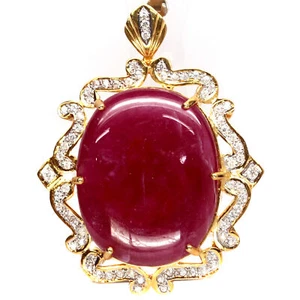 Gemstone 34 X 42 mm. Red Ruby & White Zircon Brooch 925 Silver Sterling - Picture 1 of 5
