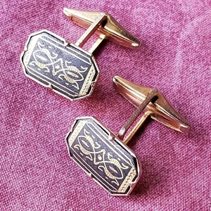 Gemelos Damasceno Vintage Negro Tono Dorado Para Hombre Accesorios de Uso Formal C1 - Imagen 1 de 12