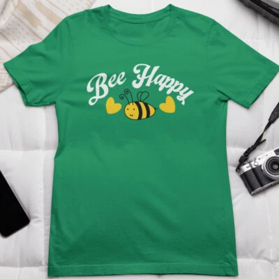 Bee Happy T-shirt Meme Honeycomb Insect Wildlife Bumble Nature Funny Gifts - Image 1 of 4