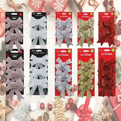 Glittered Tinsel Bows with Twist Tie, Luxury Bowknot, Christmas Tree Decoration - Image 1 of 2