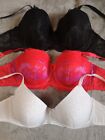 Bundle X3 Padded Bras Size 40D Underwired Red Black Grey, Tu George Bluxe Gc