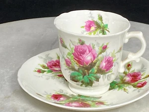 Vintage Hammersley Bone China Rosa Blumen Demitasse Teetasse und Untertasse - Bild 1 von 6