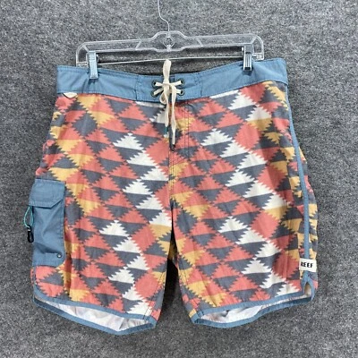 Bañador Reef Pantalones Cortos Hombre M Medio Azul Geométrico tiro medio Boardshorts Pull On Foto 1 de 4
