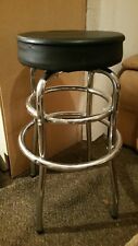 BARSTOOL 360° ROTATING BLACK PVC SEAT TIERED CHROMED FOOT RESTS 50S DINER STYLE 