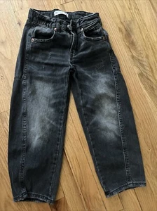 ZARA Black Baggy Distressed Hem Ashy Black Capris Jeans - Kids Size 7 - Picture 1 of 5