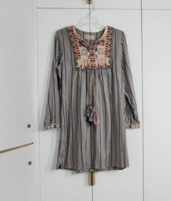 Vestido Philosophy Bordado Talla L Borla Rayas Bohemio Foto 1 de 4