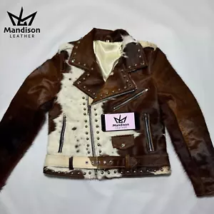 Nieten Rindsleder Haar auf Haut Echt Leder Jacke für Herren & Damen. - Bild 1 von 8